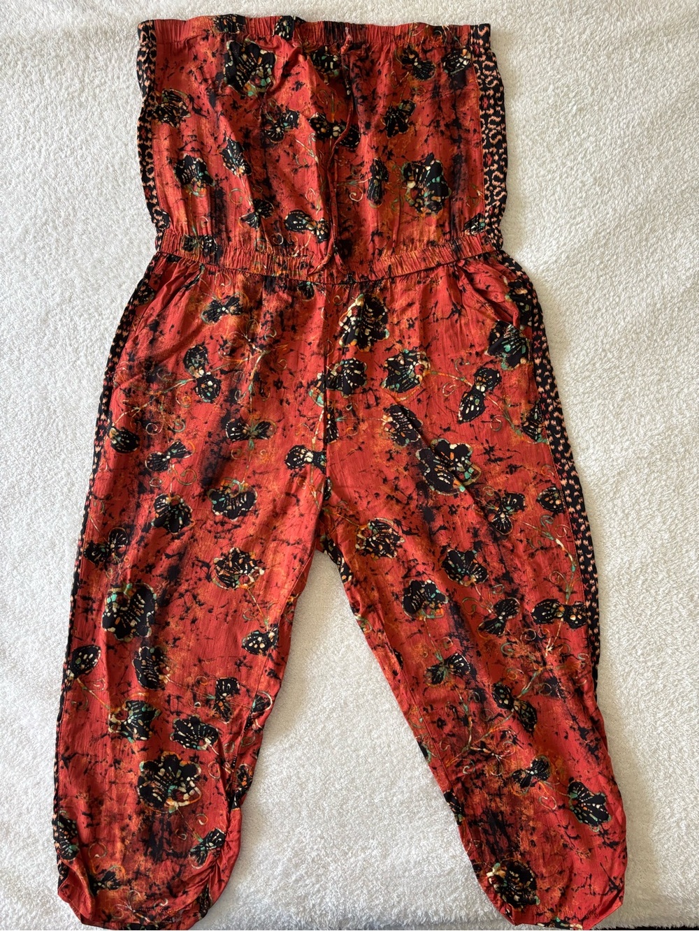 Women’s Dusty Red Floral Strapless Jumpsuit